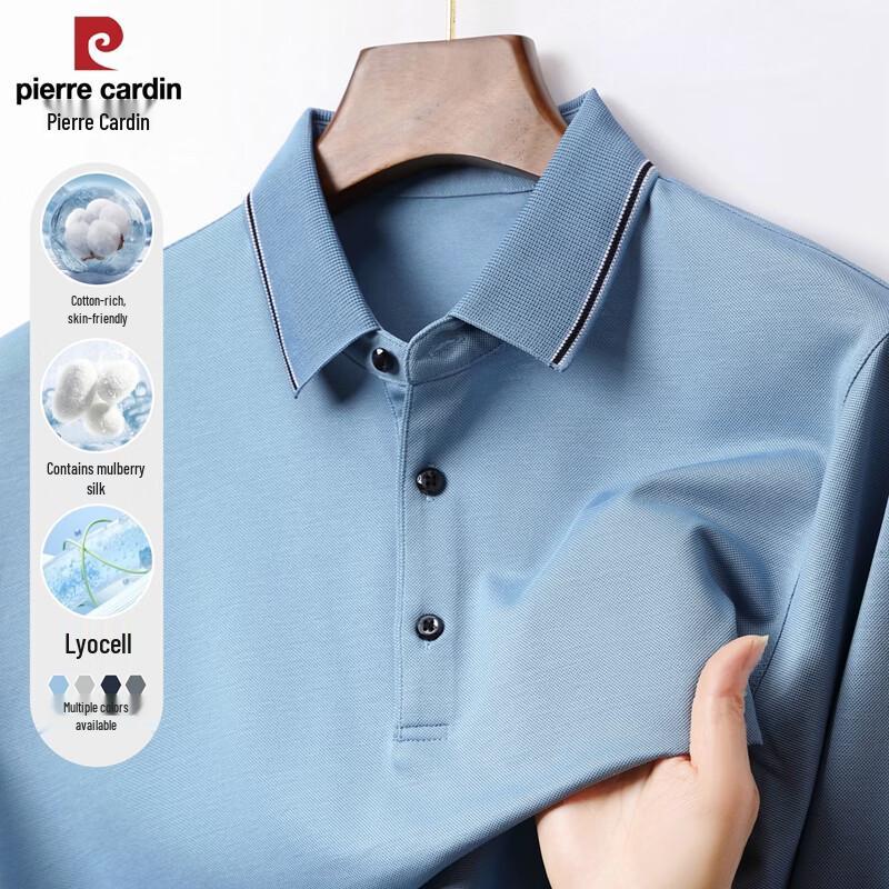 

Мужская рубашка-поло с длинным рукавом Pierre Cardin, смесовая, из шелка-туссахи, с защитой от скатывания 2XL