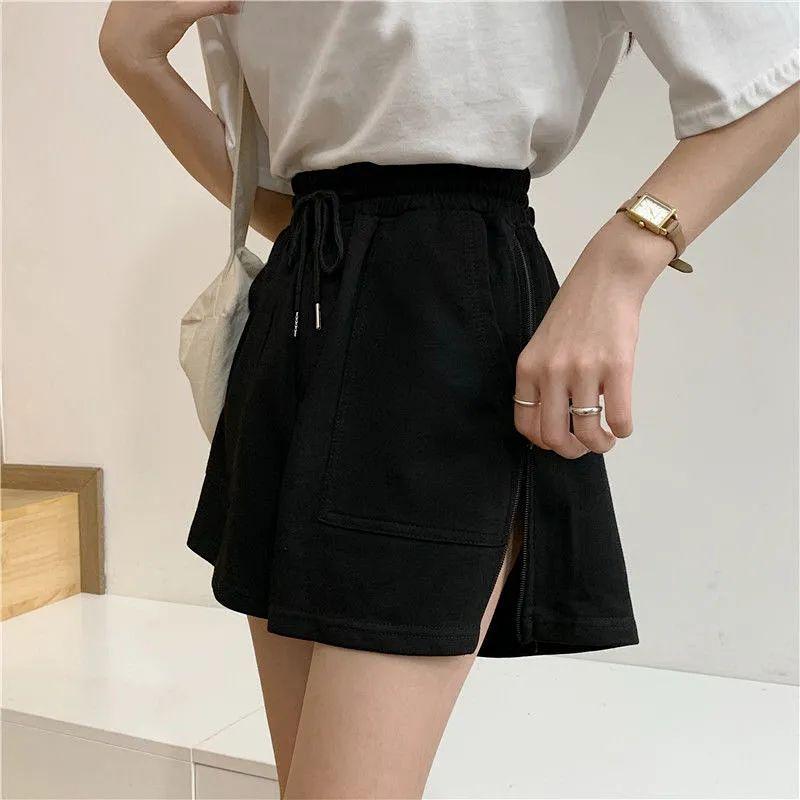 Summer Korean Version High Waisted Loose and Versatile Zipper Wide Leg Casual Sports Shorts for Female Students Hot Pants