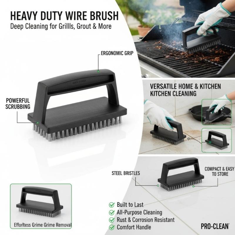 Professional Grills Cleaning Brush Ergonomic Nonslip Handle Solid Steel Bristles Perfect For Charcoal Grills And Griddles
