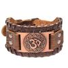 Vintage Viking Leather Bracelet With Compass Pendant Men Handmade Retro Style Adjustable Cuff Band