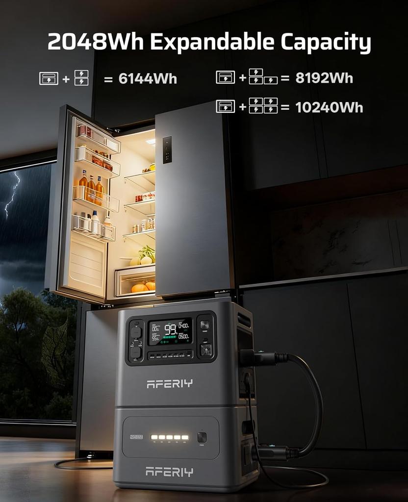 Stazione di alimentazione portatile AFERIY P280, Uscita AC da 2800W, Batteria LiFePO4 da 2048Wh, 13 Porte di Uscita, Controllo tramite App Intelligente e Backup UPS da 10ms