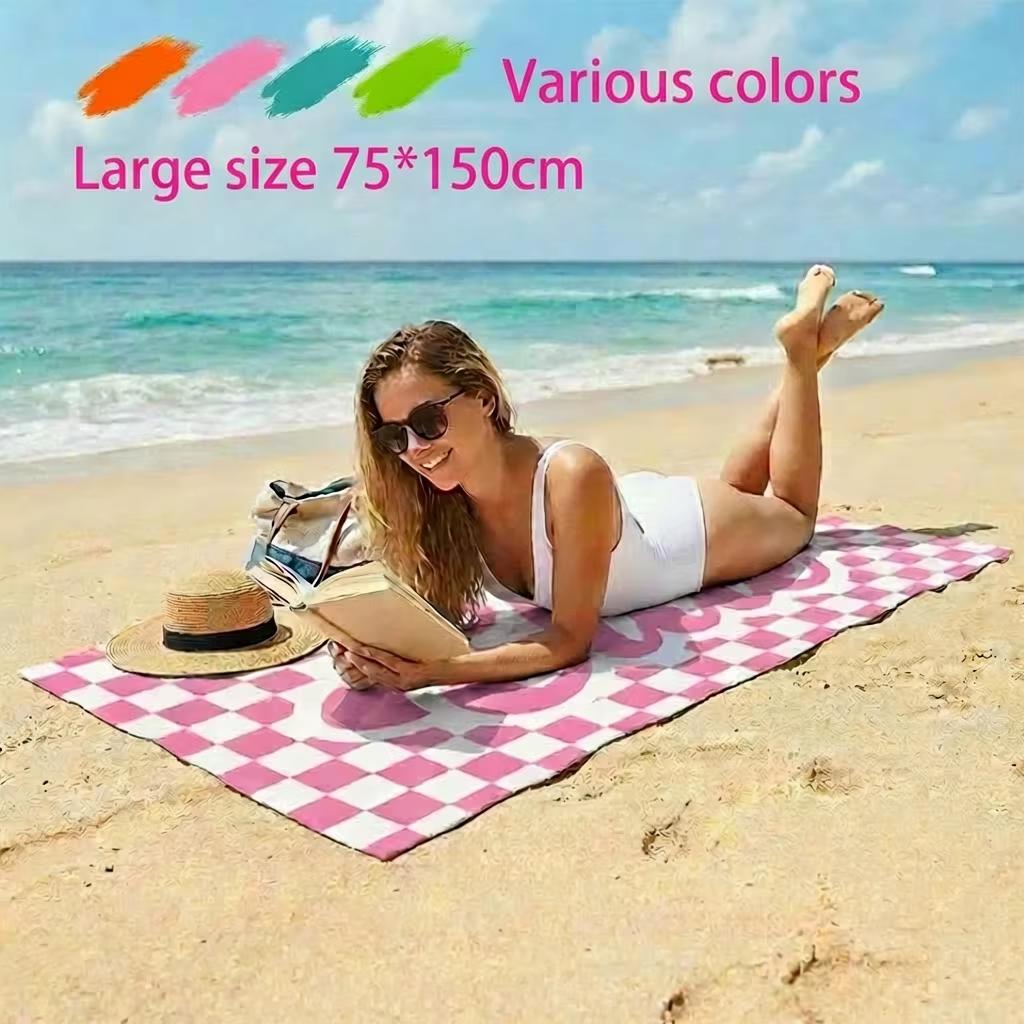 Summer New Microfiber Beach Towel Plaid Bath Towel Seaside Vacation Absorbent Quick-Drying Anti-Sand