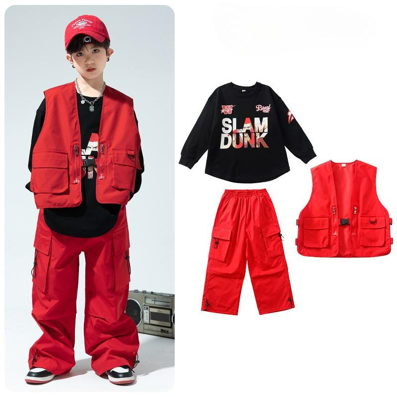 

Дитячі хіп-хоп костюми, Чоловічі хіп-хоп комбінезони, Дитячі хіп-хоп костюми, Костюми для джазових танців для дівчаток 160 червоний