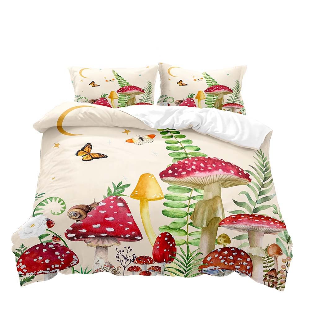 Mushroom King Duvet Cover Set Teens Girls Boys Kids Single Bedding Wonderland Enchanted Forest Butterfly Comforter Cover Set