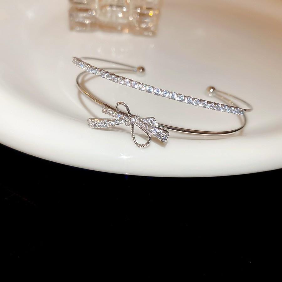 Super Flash Zircon Round Heart-shaped Flower Multi-layer Open Bracelet Exquisite and Beautiful Bracelet Light Luxury Jewelry Women