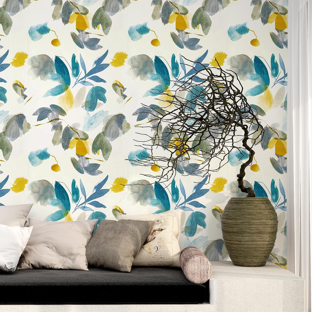 Flower Ink Wall Sticker Self-Stick Simple Gray-White Purple Pink Blue And White Wallpaper Self-Stick Household Moisture-Proof Wallpaper