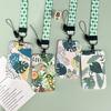 Women Green Cards Protecting Credit Card Holder with Lanyard String Student Plant Print Bus ID Name Badge Plastic Card Cover