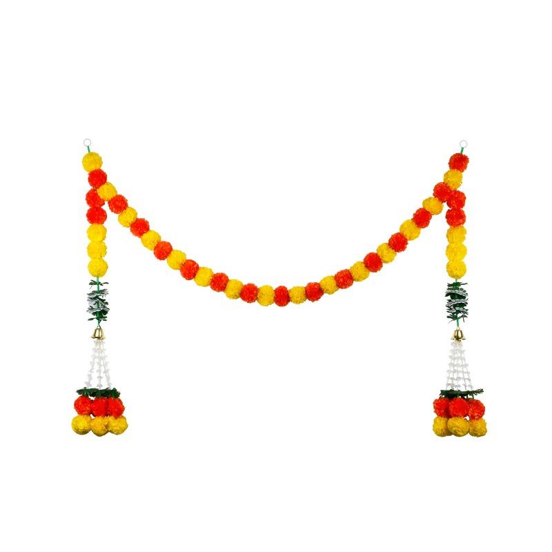 1pcs Diwali Marigold Flowers Garland 150cm Plastic Strands for Day of Dead Altar Halloween Party Decor Memorial To The Dead