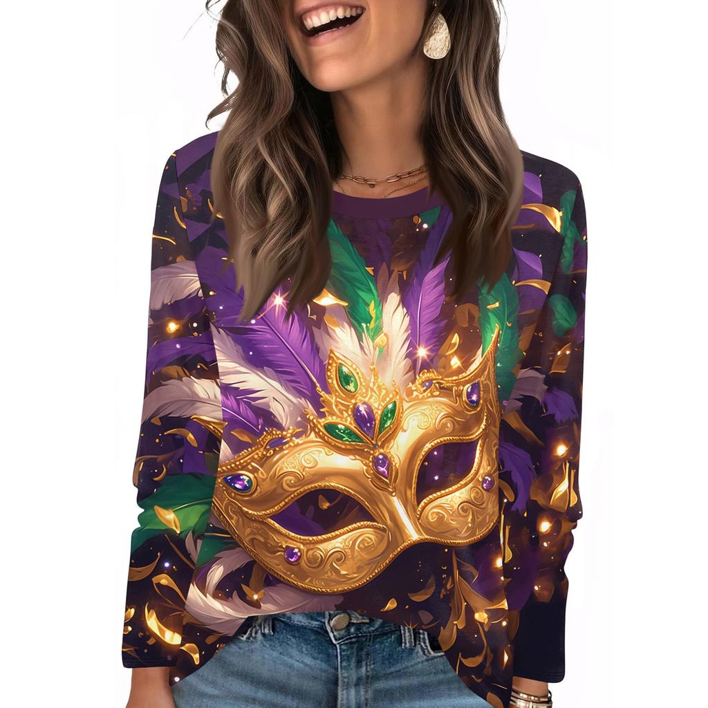 Long Sleeve Shirts For Women Cute Print Graphic Tees Blouses Casual Plus Size Basic Tops Pullover