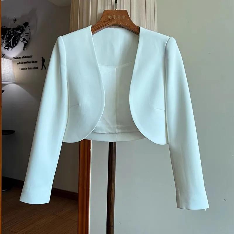 Women Spring Cropped Blazer Long Sleeve Open Front Black Formal Bolero