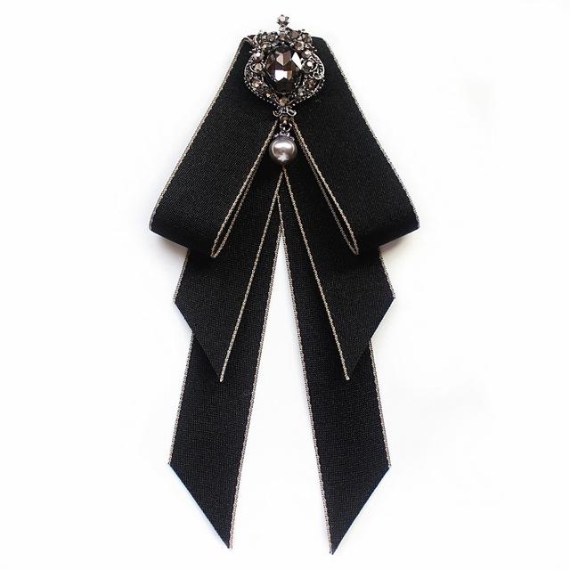 New Female Unisex Bow Tie Brooches For Women Pearl Crystal Pendant Collar Pin Shirt Clothes Necktie Bowknot Suit Accessories
