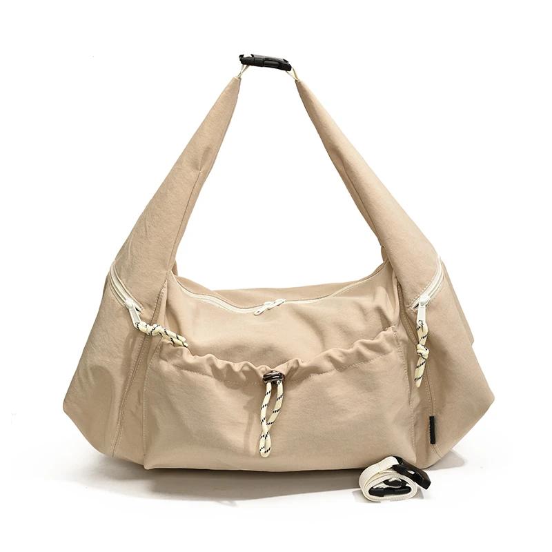 Large Capacity Shoulder Bag for Women Monochromatic Zipper Cord All Games Crossbody Bags Elegant Nylon