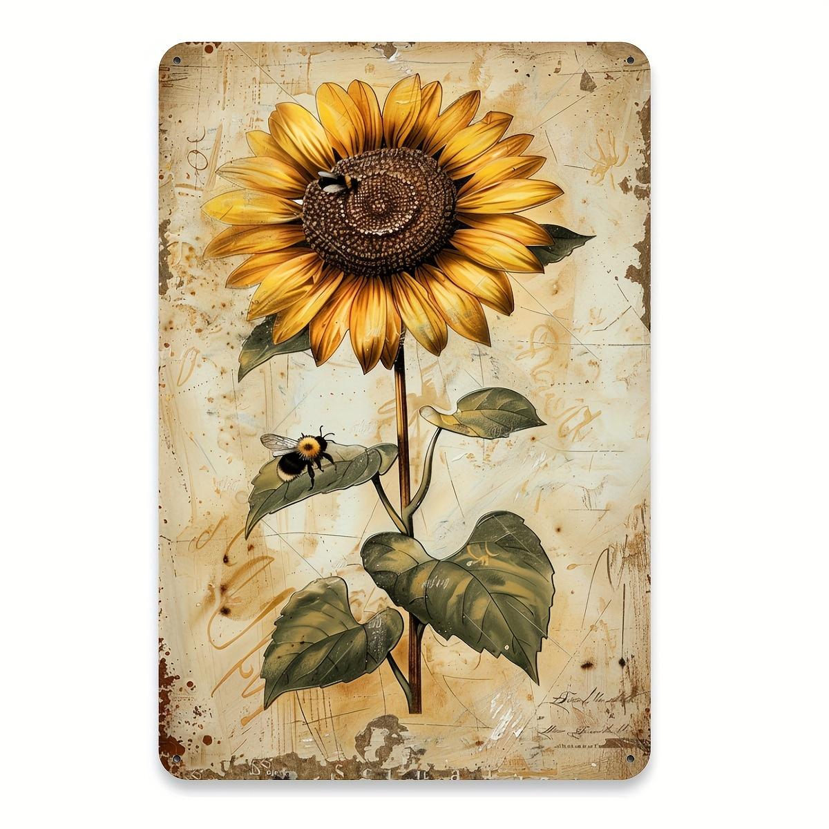 

Letrero de estaño de hierro fundido con girasol y abeja, arte rústico de pared, hierro forjado duradero, perfecto para 20x30cm（7.8x11.8inch）