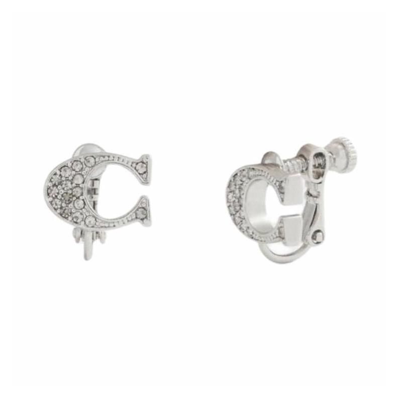 COACH Logo Design Brass Plated Earrings Women s Silver