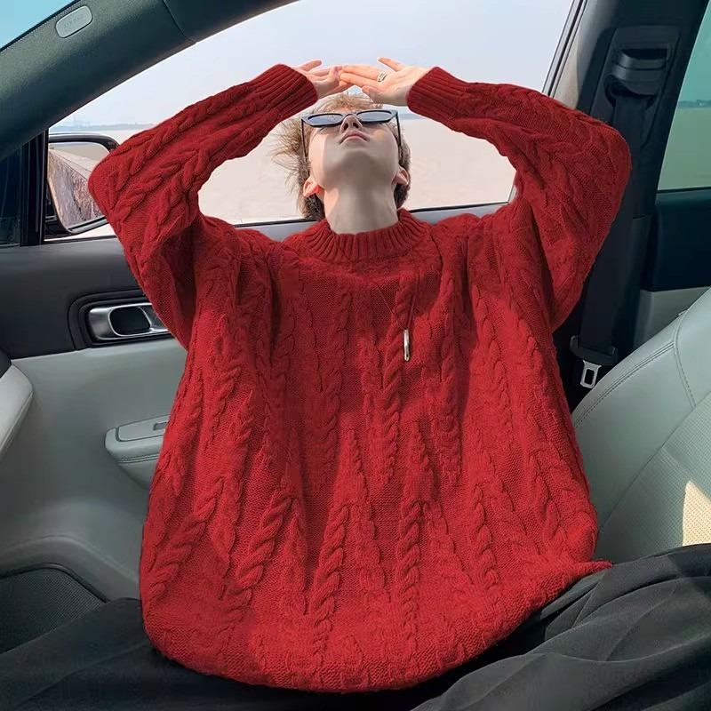 Men's Trendy Plus Size Cable Knit Sweater - American Style, Round Neck, Autumn Outerwear