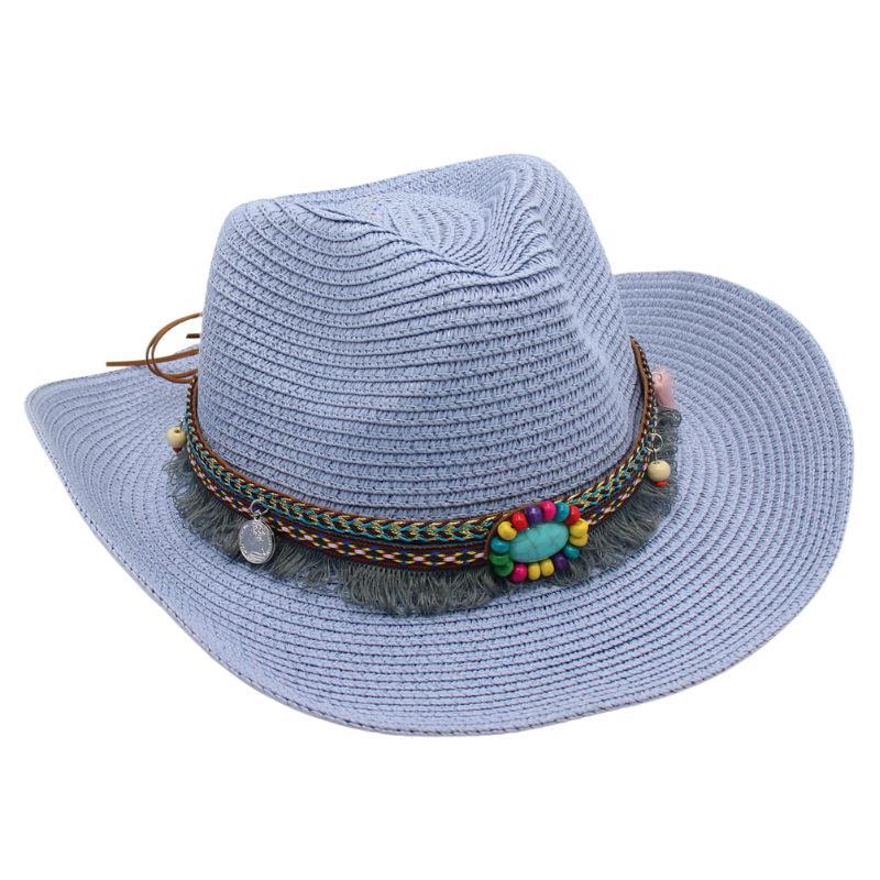 Western Cowboy Straw Hat Summer Sun Hat Beach Hat Ethnic Sun Hat Tibetan Curling