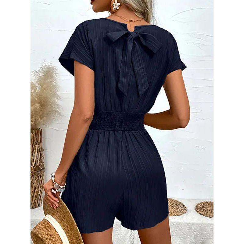 V-neck Casual Waist Cinched Jumpsuit V-neck Casual Loose Waist-Tight One-Piece Shorts