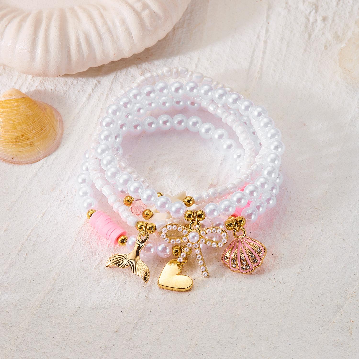 

5Pcs/Set Stackable Mermaid Tail Elastic Bracelet for Women Boho Starfish Conch Shell Beaded Bracelets Vacation Jewelry Gift