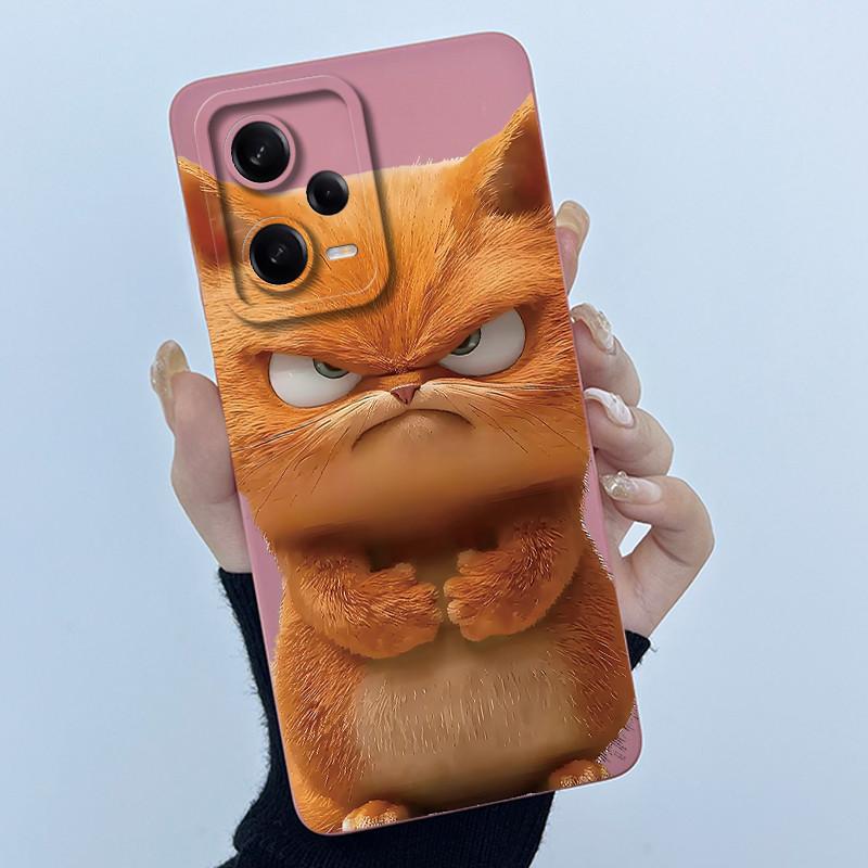 Funny Cute Cartoon Cat Phone Case for Xiaomi POCO X5 F5 Pro Square Liquid Silicone Camera Protective Soft Back Cover Shell Capa