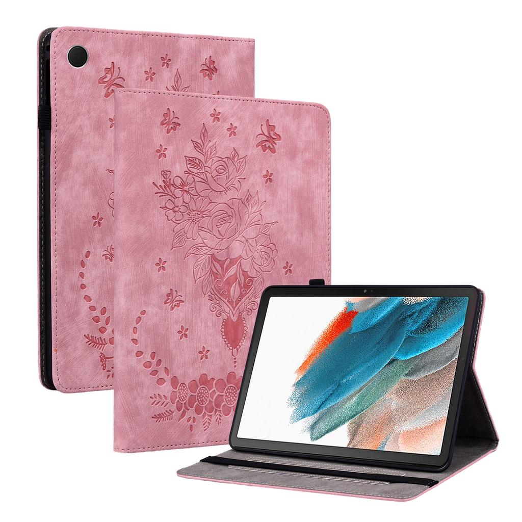For Samsung Galaxy Tab A11 Case Card Holder Anti-Scratch Leather Cover Rose Flower Imprint