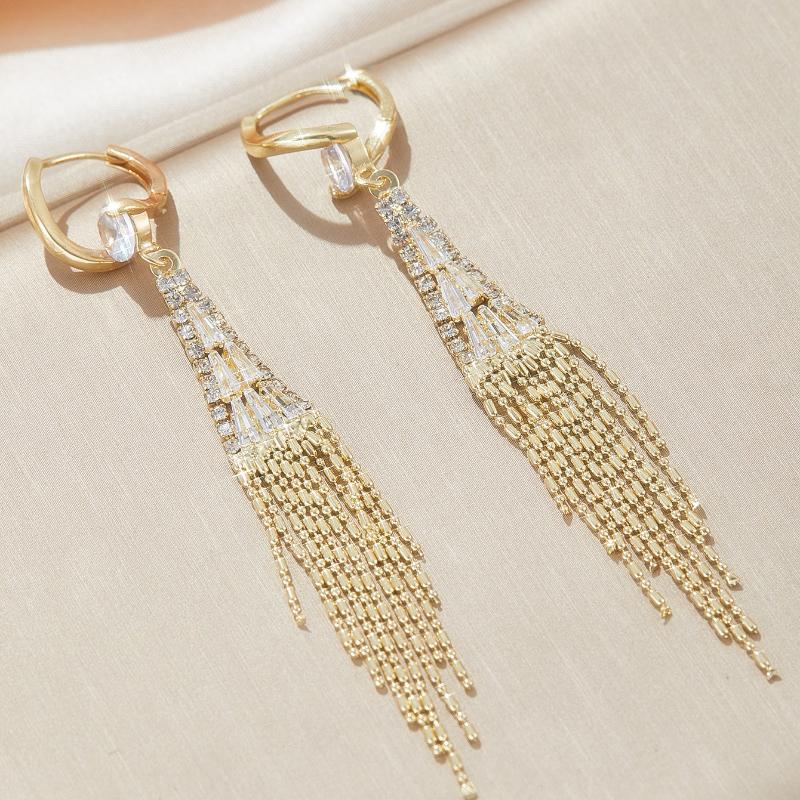 Luxury Cubic Zirconia Long Tassel Golden Earrings for Women Exquisite Water Drop Earring Wedding Party Valentine's Day GiftsGood Product