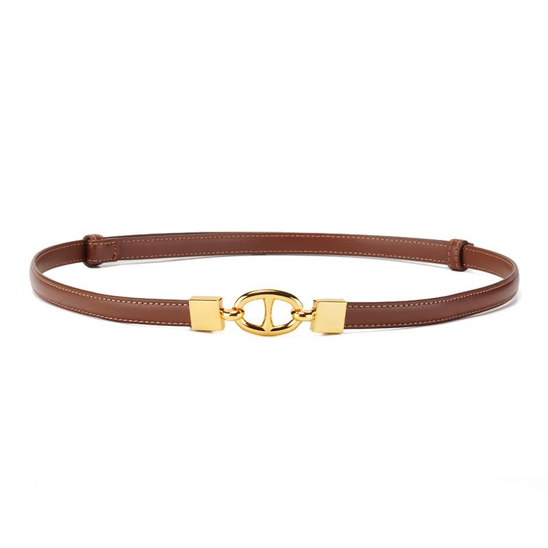 

Нишевый дизайн без пробивки Тонкий ремень из натуральной кожи для женской юбки Высококлассный декоративный ремень Модный и универсальный Высококлассный 105cm