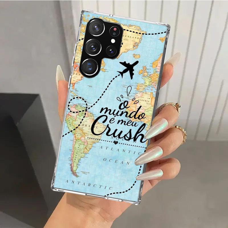 World Map Travel Plans Phone Case for Samsung Galaxy S26 S24 S23 Ultra S25 Edge S22 S21 Plus S20 FE + Soft Print Shell Funda Gal