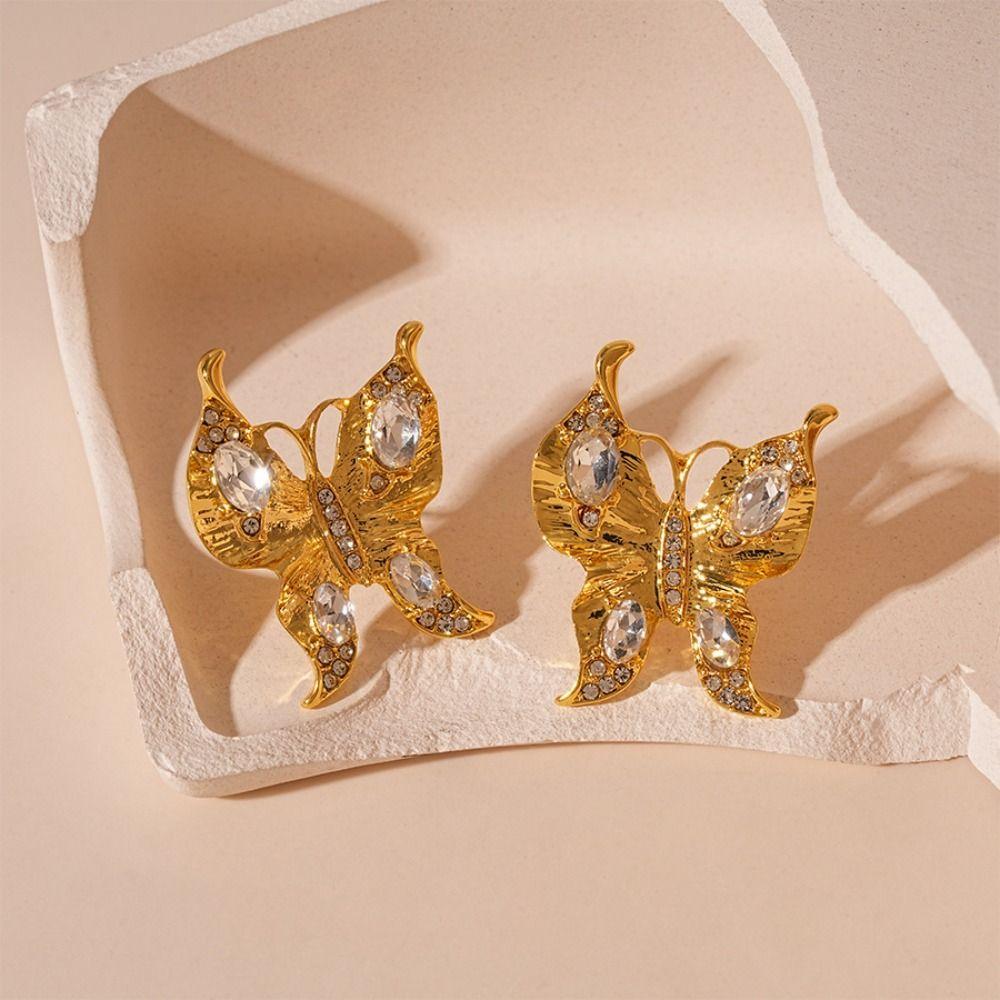 Sparkling Butterfly Earrings Vintage Ear Studs Luxury Women Jewelry Accessory  Party