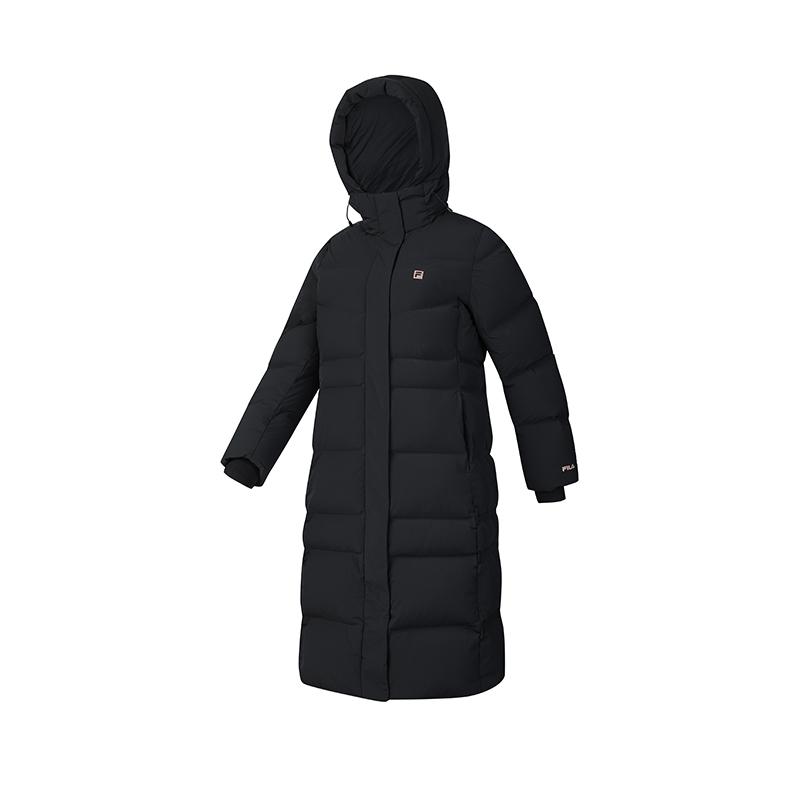 Fila Fitness Versatile Warm Long Hooded Down Jacket Women Outerwear Deep-Black A11W441907F-BK