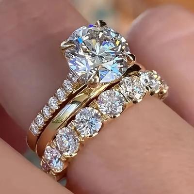 Set Luxos Exquisit 3 Bucăți Inele Pentru Femei Zirconiu Cubic Strălucitor Accesorii Nuntă Logodnă Bijuterii Statement