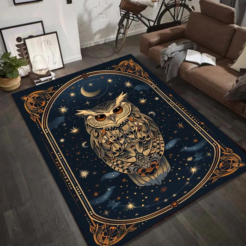 Mystical Animal Tarot Rug - Deer Bee Owl Celestial Pattern Carpet Mat for Living Room Home Decoration Carpets for Living Room