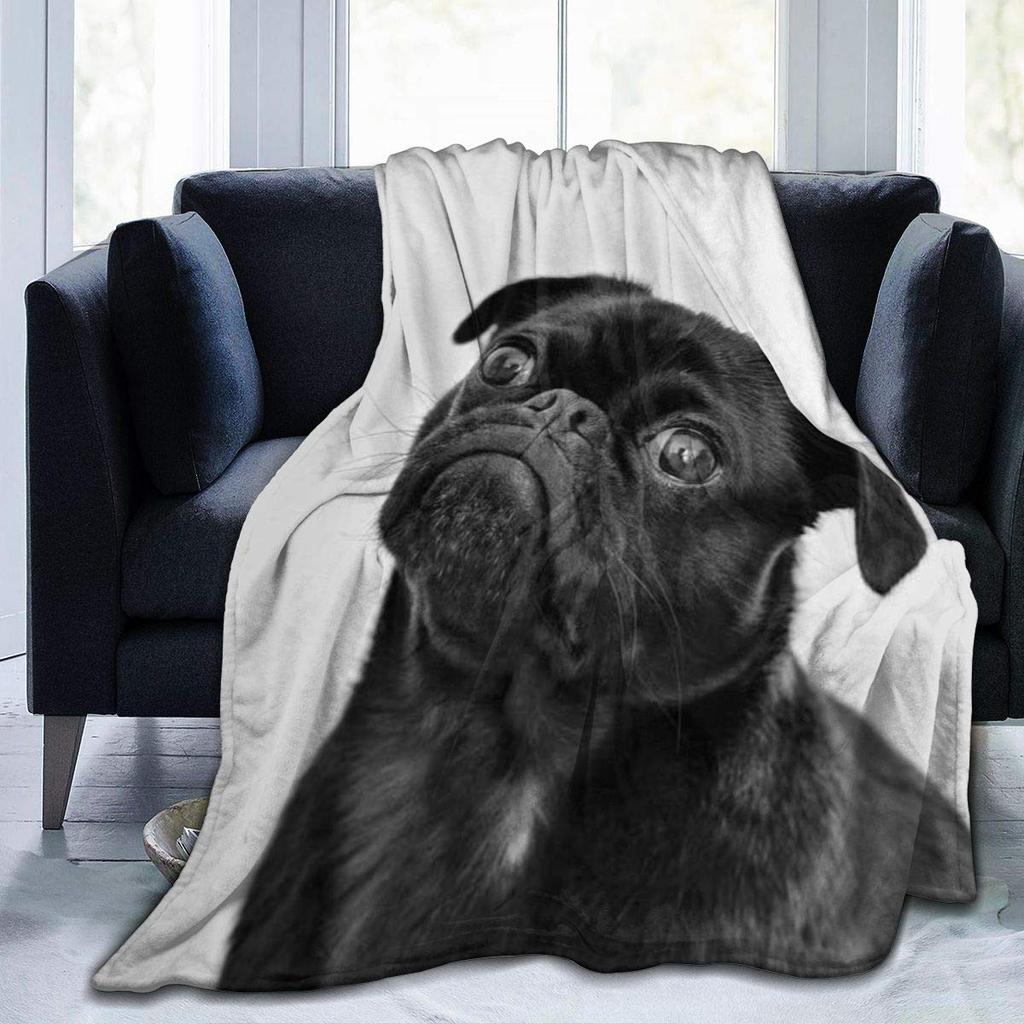 Pug Blanket Cute Pet Puppy Dog Fleece Throw Blanket Soft Lightweight Cozy Plush Flannel Blanket for Sofa Couch Bed Living Room