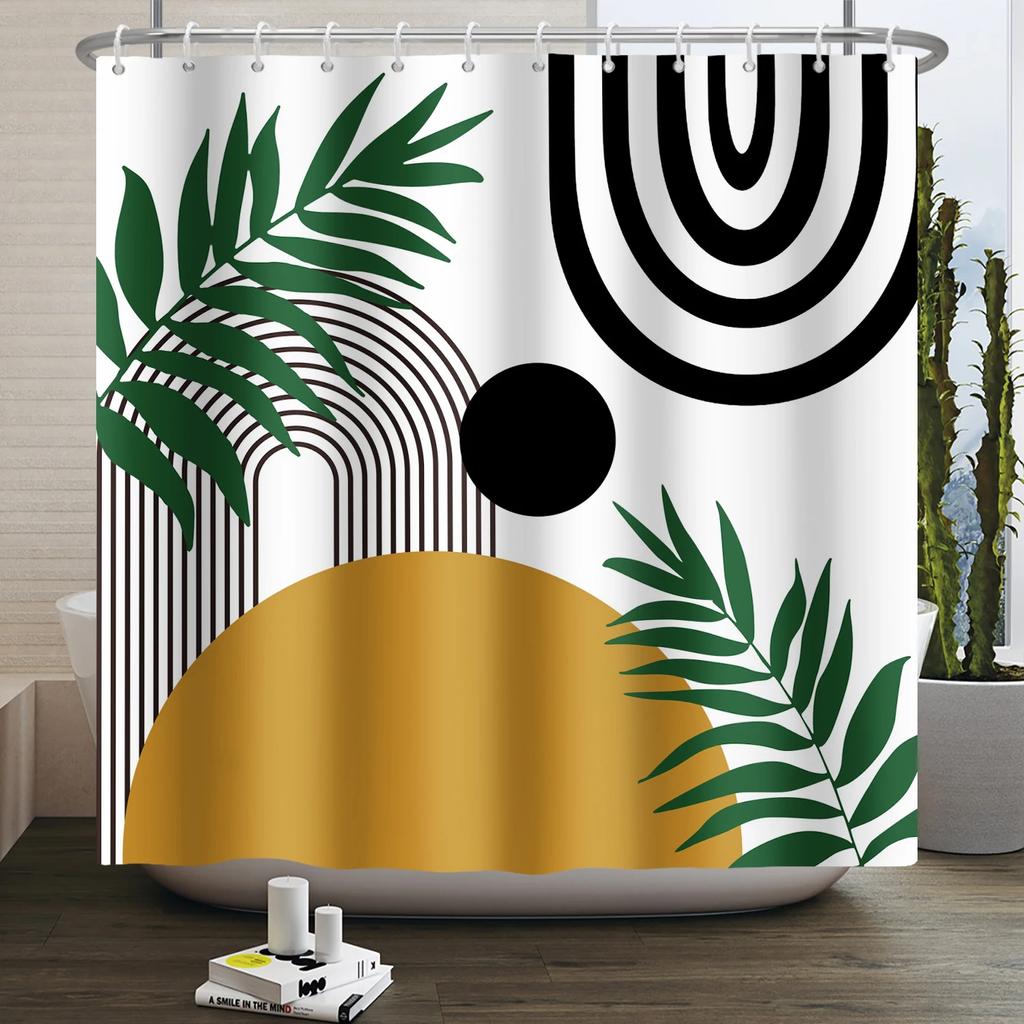 Nordic Wind Boho Shower Curtain for Bathroom Abstract Mid Century Modern Minimalist Geometric Arch Beige Bohemian Bath Curtain