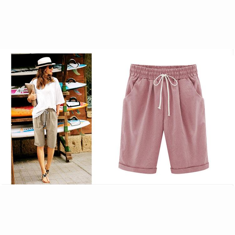 Damen Caprihose, einfarbig, locker, lässig, elastische Taille, Slim Fit, Kordelzug, Taschen