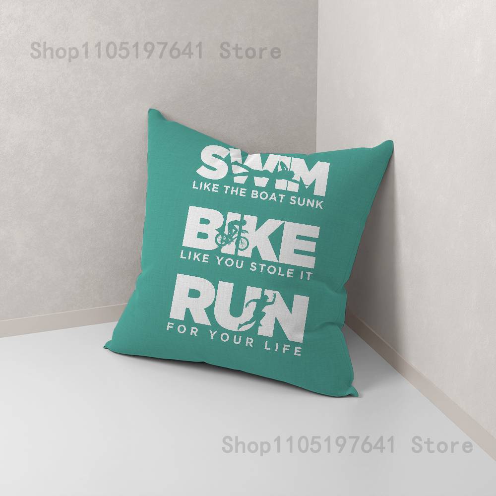 Triathlon Swim Bike Run Tri Life Pillow Case For Sofa Decor Car Office Room Printing Cushion Cover Decorations and Protector