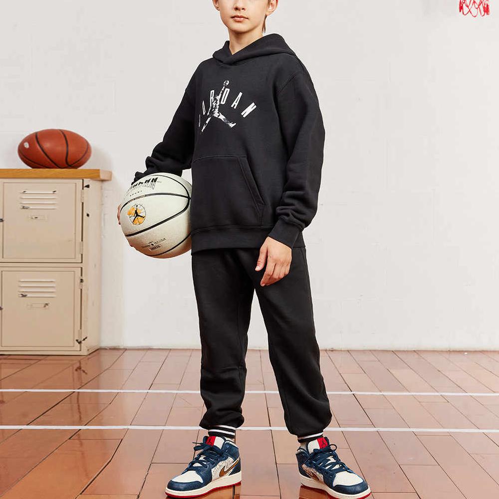 Jordan Felpa con cappuccio per bambini, comoda, morbida, tinta unita, versatile, nera JD2342088GS-002