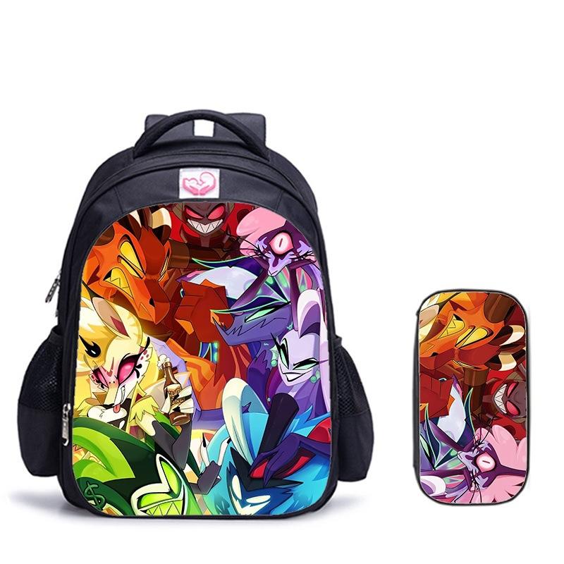 Happy Party Demon Character Two-Piece Set Spine Protection Decompression Shoulder Strap Large Capacity School Bag Pencil Case Combination