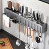Punch-free Wall-mounted Kitchen Storage Rack: Durable Knife and Utensil Holder with Multifunctional Chopstick Storage