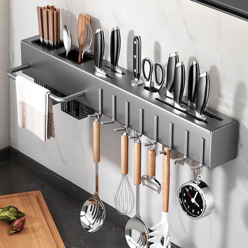Punch-free Wall-mounted Kitchen Storage Rack: Durable Knife and Utensil Holder with Multifunctional Chopstick Storage