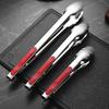 Pince de service Poignée en silicone antidérapante Manche rouge Acier inoxydable résistant à la chaleur Pince alimentaire Cuisine BBQ Buffet Pince pour égoutter l'huile