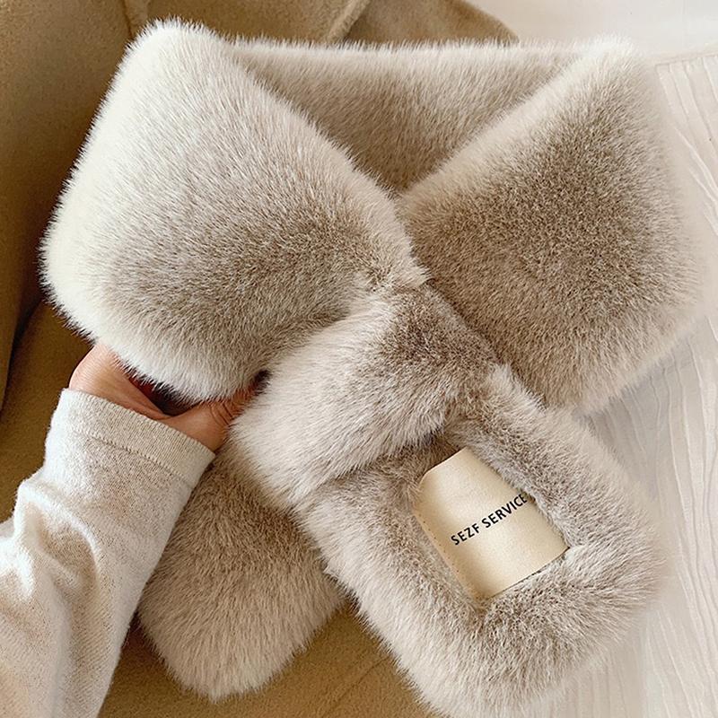 Flauschiger Pelzkragen Schal Damen Warmhalten Verdickender Pelz Schal Bunt Kreuz Winterschal Herbst Winter Kunstpelz Plüsch Elega