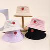 Korean Style Women's Summer Bucket Hat Embroidered Strawberry Casual Foldable Sun Hat for Outdoor Activities