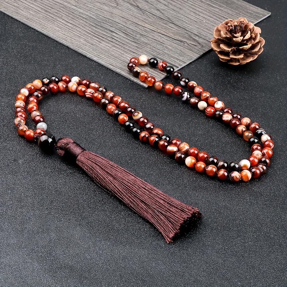 Handcrafted Bohemian Mala Chakra Beads Necklace with Tassel Stretchable Sweater Chain in Vibrant Colors for Meditation, Yoga - Jewelry