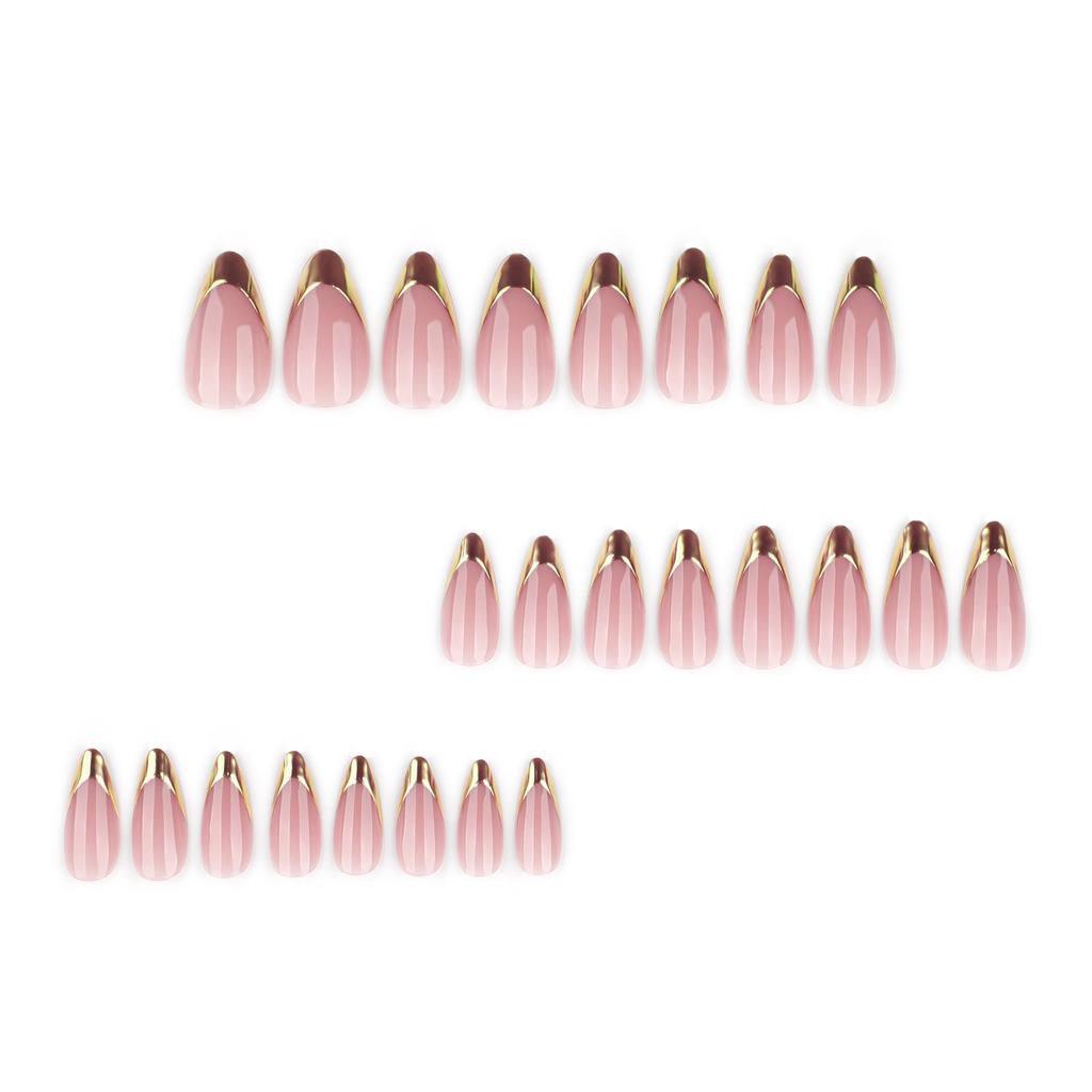 French Gold Mirror Press-on Nails - Short Almond Shape Nail Art Tips