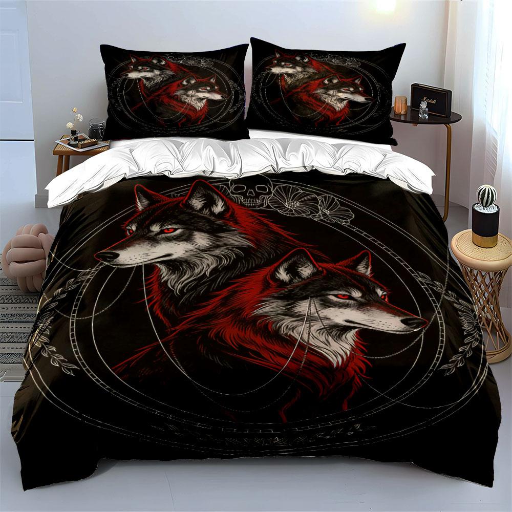 Red and black wolves. Bedding sets Duvet cover sets Duvet covers Pillowcases(1 * Duvet Cover 2 * Pillowcases, without duvet insert)