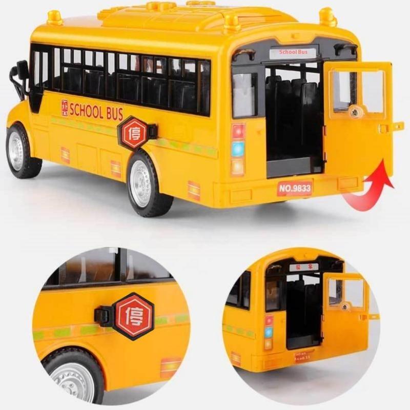 1 Set Bus Car Toy 1:30 Inertia Sliding Campus Bus Car Model Simulation Sound And Light Music Educational Toys Children'S Gift