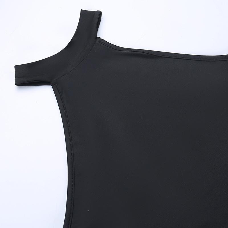 Goth Dark Cosplay Hoher Schlitz Sexy Bandage Damenkleider Y2K Mall Gothic Neckholder Slim Midi Kleid Schwarz Grunge Stil Alt Partykleidung