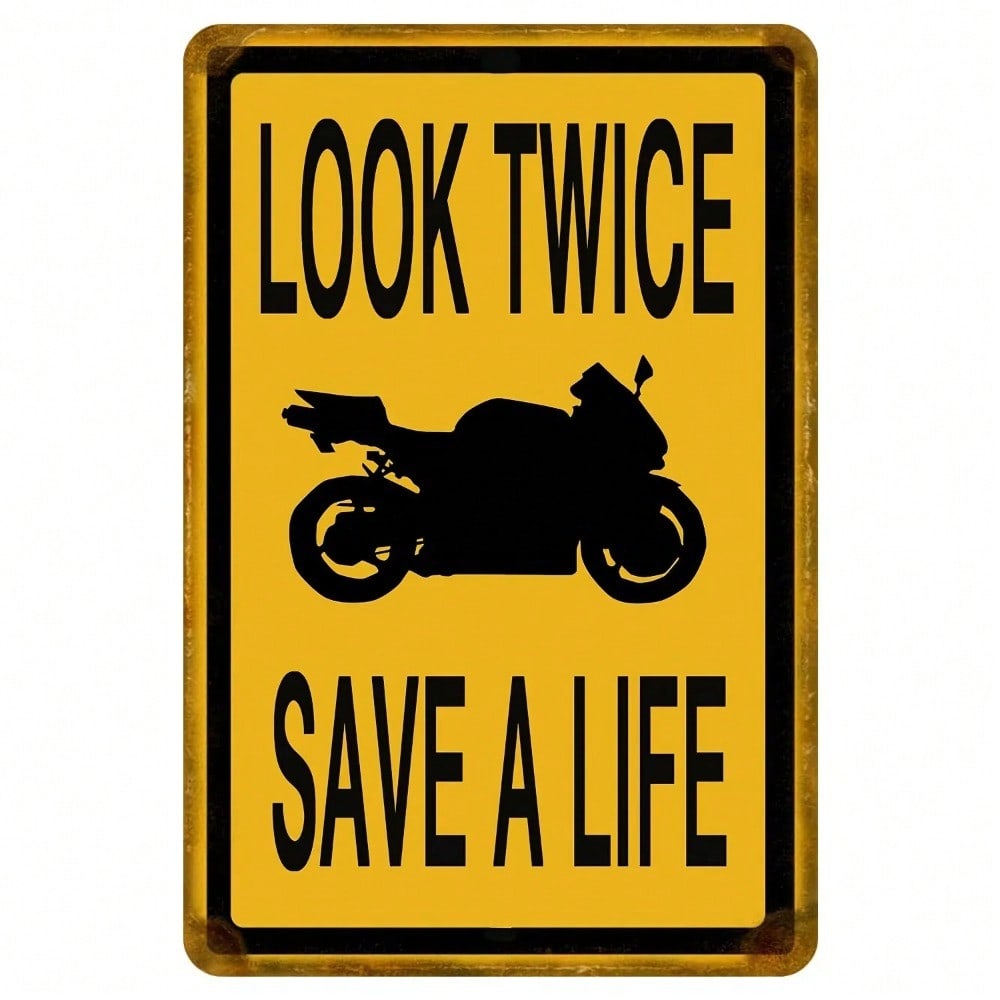 

Vintage Tin Metal Sign Motorcycle Look Twice Garage Wall Decor 8x12 Rustic Home Plaque різнокольоровий