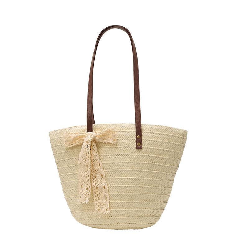 Straw large-capacity trendy bag 2025 new tote seaside vacation beach bag literary vegetable basket bag