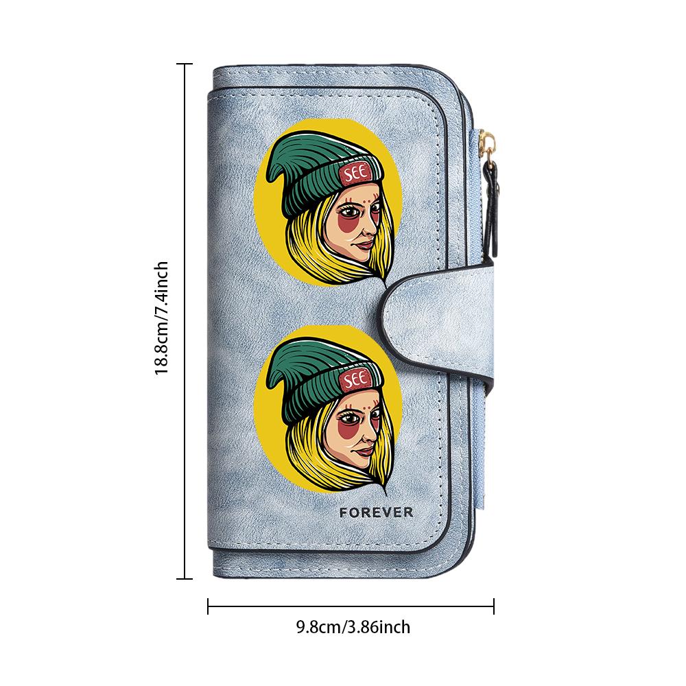 Cool Girl Pattern PU Leather Large Capacity Long Wallet Multi Card Slot Portable Ladies Purse